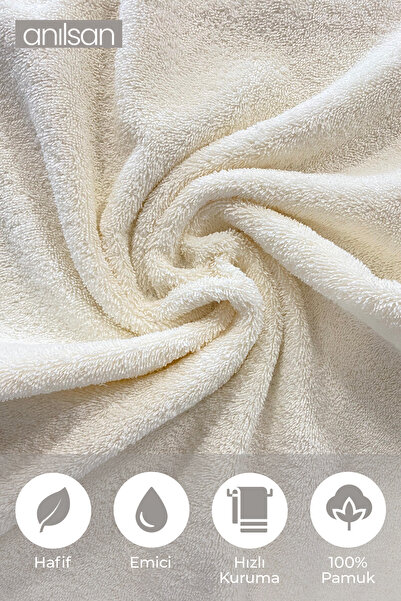 Anılsan 6-Piece Ecru Hand Towels - 50X90 Cm, 225 Gr, 100% Cotton, Spa and Hotel Towels, Suitable for Daily Use