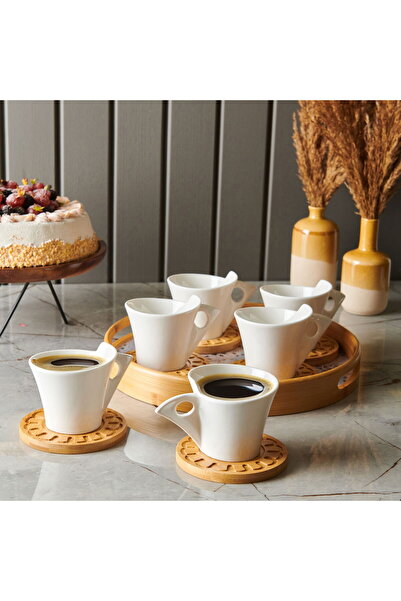 Paçi Belina 12 Piece Bamboo Saucer Teacup Set - White