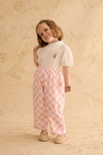 Fahhar Kids Checkerboard Pattern Baggy Trousers Pink
