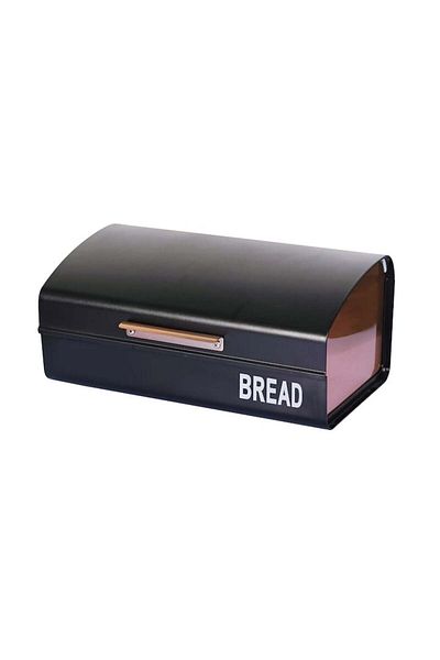 FOXMAG24 Bread box, dimensions 37 x 22.50 x 16 cm, made of metal, with opening handle, black
