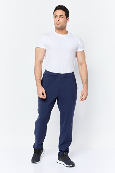 SKECHERS Men Tapered Fit Plain Walking Track Pants, Navy Blue