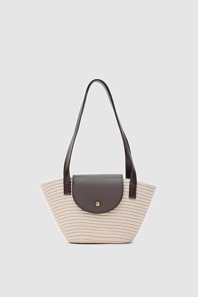 Shule Bags Geantă de umăr din paie Maia, cremă