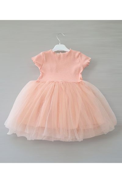 Şirin Şeyler Butiği Lulu Cherry Manecă Scurtă Fetiță Copil Cireșe Tutu Pufos Rochie Printesa Stretchy Lycra Somon
