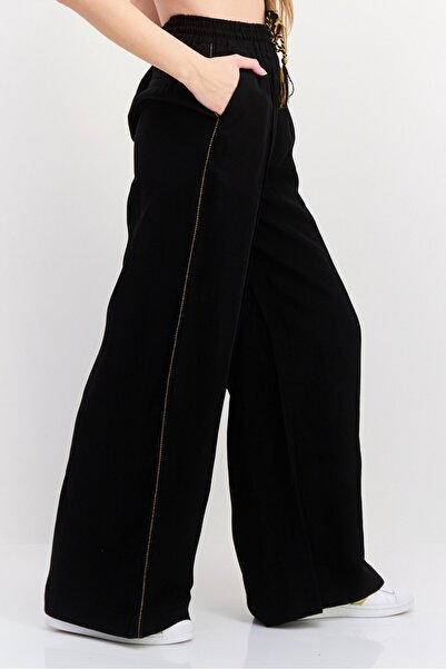 Scotch & Soda Women Regular Fit 32 Length Plain Wide Leg Pants, Black