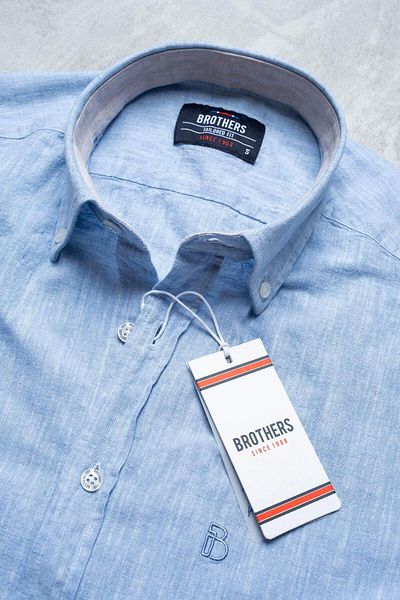 Brothers Men's Tailored Fit Long Sleeve Logo Embroidered Washed Cotton Linen Shirt Lindy Ls B01.251.709 -