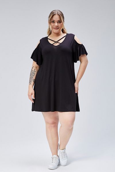 Curvy Trend Φόρεμα βισκόζης με μανίκια με χιαστί γιακά μεγάλου μεγέθους