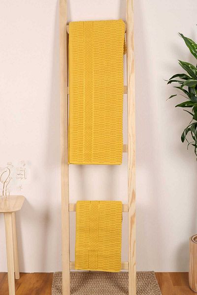 merland benvecocuk 2 Piece Bath Towel Set 100% Cotton Swab Pattern Yellow