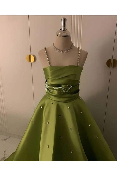 ALANOOD FASHION Elegant green evening dress with crystal embroidered