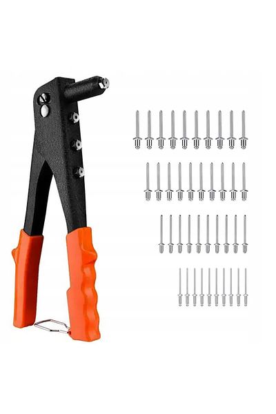 OEM Pop Rivet Pliers Set With 4 Heads And 4 Sets Of Rivets, Black/Orange