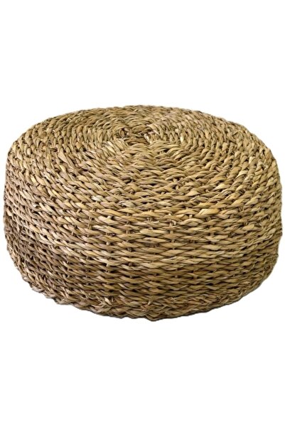 Evistro Dekoratif Yuvarlak Naturel Hasır Jüt Puf Minder 43x20cm