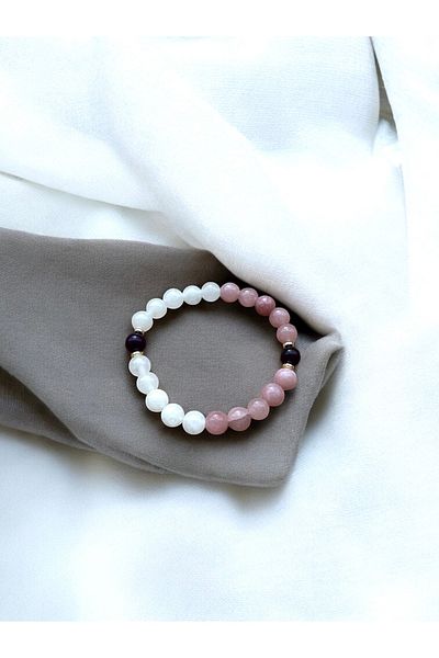 Padore Accessory 🌸   Love and Protection: Pink Quartz, Moonstone and Amethyst Women's Natural Stone Bracelet – Certified