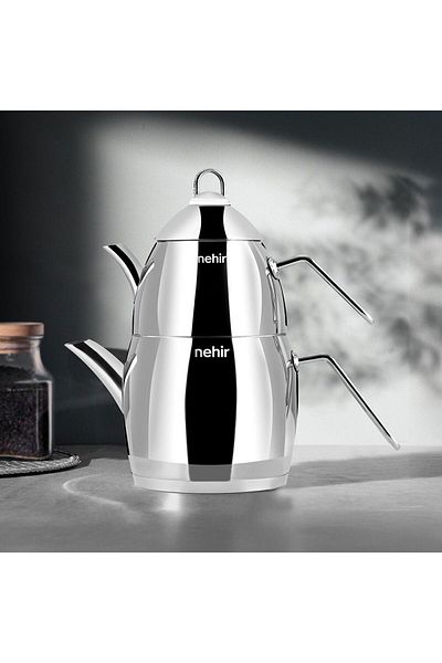 ASPARTAM Florina Midi Steel Teapot Set - Gray - 1.5 Lt + 1 Lt