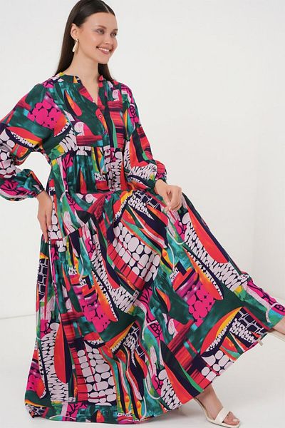 modaserdem 2423 Authentic Patterned Hijab Dress - Multicolor 2