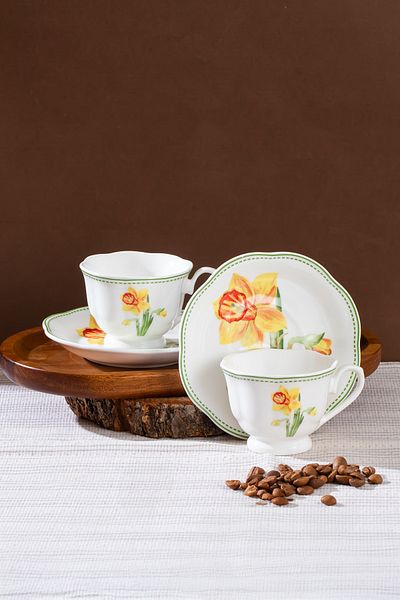 Perotti 16871-2 De Flore 4 Piece Porcelain Coffee Cup Set for 2 People