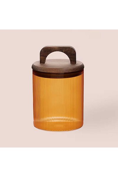 MATMEL Mia Acacia Glass Jar with Handle - Amber - 700 ml