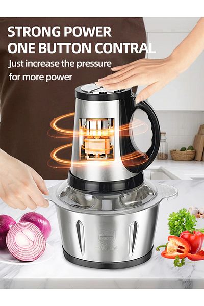 LAC LAICHY 3L Electric Stainless Steel Food Chopper,3 Speeds,300W ,4-Sharp Blades And Child Safety Lock