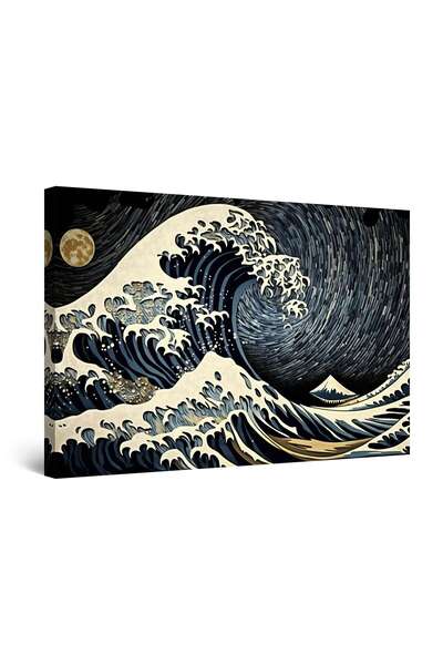 startonight Tablou DualView Startonight Abstracta Plaja, Val si Luna, luminos in intuneric, 80 x 120 cm