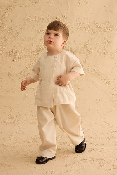 Fahhar Kids Σετ παντελονιών με διπλό κουμπί Natural