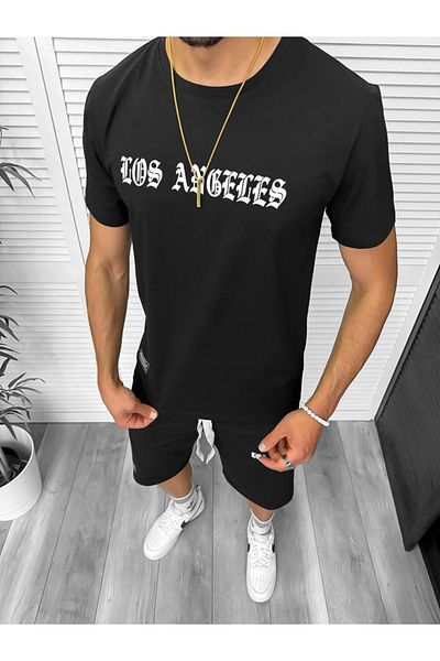 dehaine Men's casual suit, t-shirt plus shorts, black