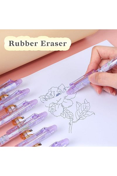 fulina 12Pcs Cute Erasable Gel Pens, with Eraser, 0.5mm Fine Point Smooth Writing for Planner Puzzles