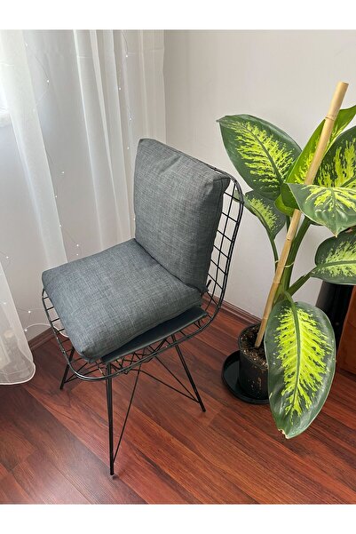 MADAMİNCİ griy keten sandalye minderi 43\80 fermuarlı bagcıklı