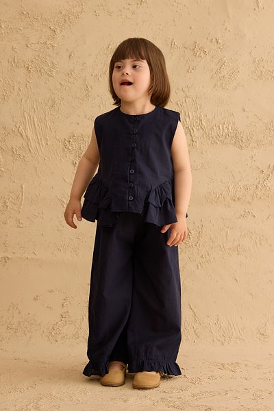 Fahhar Kids Cotton Suit with Flounces on the Sides Navy Blue