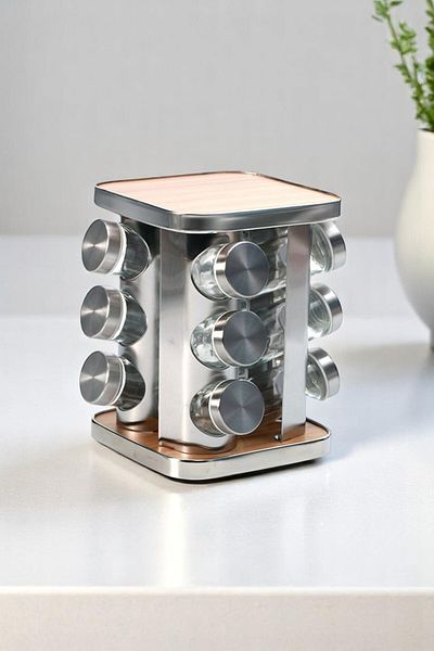 Mirilliahome Set of 12 Glass Spice Jars with Rotating Stand – Spice Jar Set with Stainless Lids