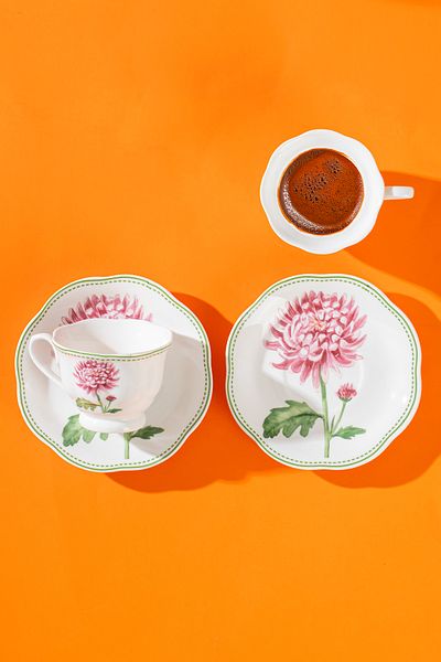 Perotti 16871-3 De Flore 4 Piece Porcelain Coffee Cup Set for 2 People