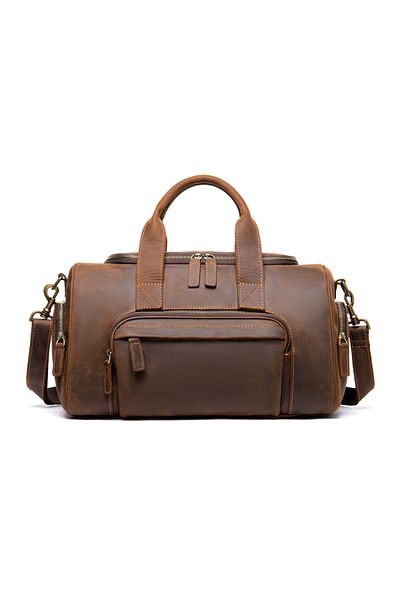 Busy Lady&Gentleman Fitness bag, travel, made of premium natural leather, Luk, coffee