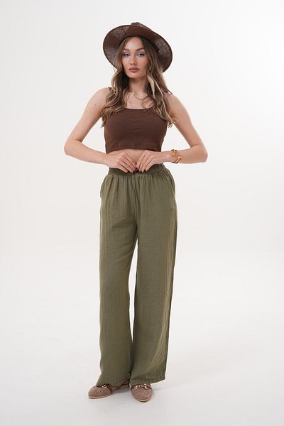 Laressi Muslin Trousers with Elastic Waist and Pockets