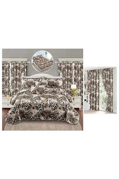 CHIRASO CHIRASO Finet Bedding Set, 8 Pieces with 2 Curtains, Fitted Sheet 180x200, Duvet Cover 200x230, 4 Pillowcases