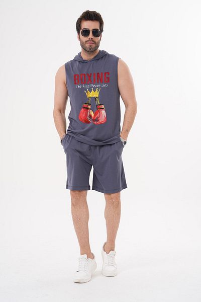 ACTIVE MODA Men's -Boxing -Printed Sports Singlet - Shorts Set of 2 Large Size Cotton