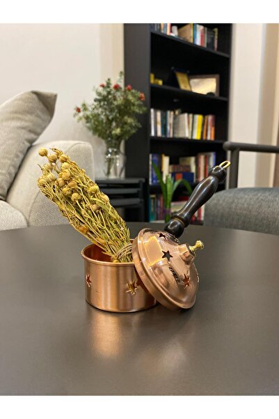 Layla Copper Silindir Bakır Tütsülük Ahşap Kulplu Üzerlik Otu Hediyeli