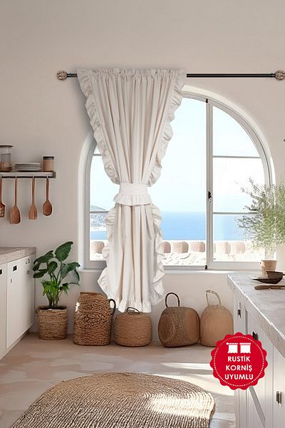 cotton maison Βολάν λινό κουρτίνα μονό φύλλο Ρομαντικό Flounced Tie up
