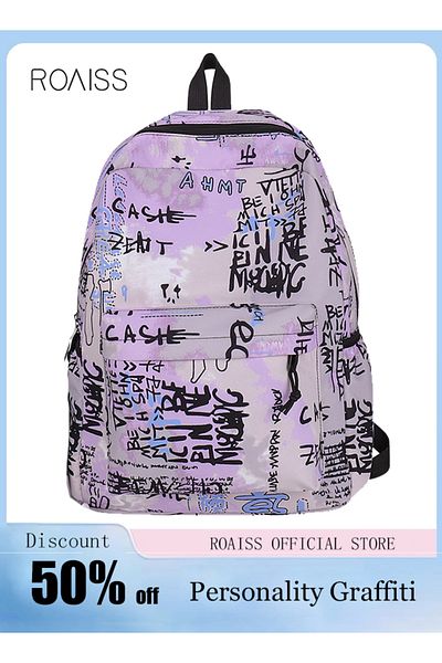 ROAISS Unisex Colorblock Graffiti Backpack Casual School Bag