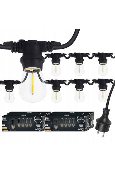 LEDBOX Decorative LED Garland for Outdoor Use, 20m, Interconnectable, 20 Bulbs E27, Warm Light, Energy Clas