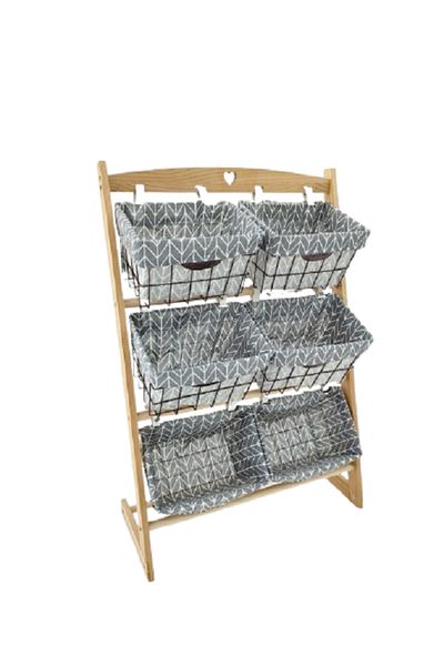 rexa 6-Layer Basket Organizer with Wooden Stand – Freestanding Tiered Storage Rack for Kitchen, Pantry,