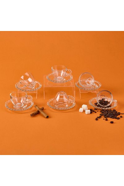 MATMEL Home Bubbly 12 Piece Beaded Glass Coffee Cup - Transparent - 80 ml