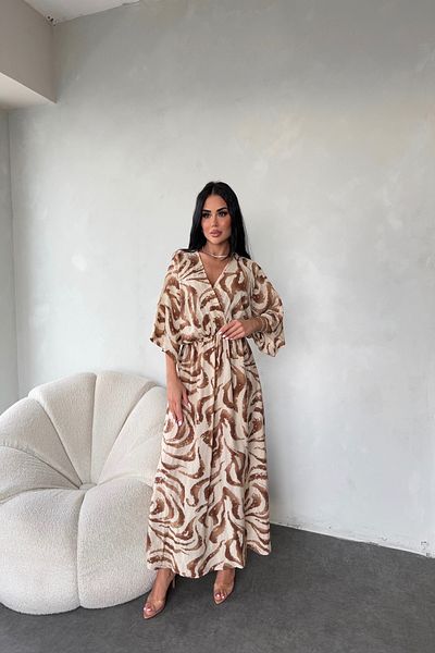 LİLA İSTANBUL Double Breasted Collar Bat Sleeve Ethnic Pattern Oversize Summer Dress