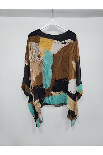 della moor Μπλούζα από μεταξωτό μείγμα με μανίκια νυχτερίδας με καφέ ιταλικό χρώμα