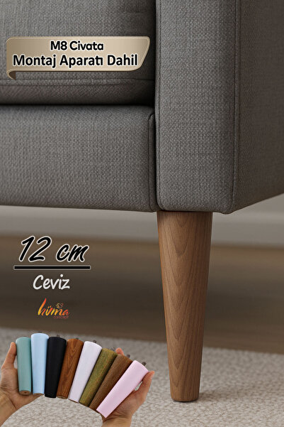 GLASWEN Picior din lemn 12 cm nuc cu șuruburi M8 cu accesorii de fixare pentru dulap mobilă scaun canapea picior de susținere