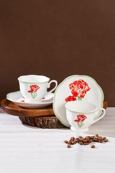 Perotti 16871-6 De Flore 4 Piece Porcelain Coffee Cup Set for 2 People