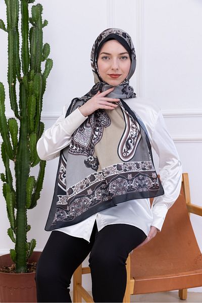 aldyoo Retro Ethnic Pattern Idol Janjan Shawl Gray Beige