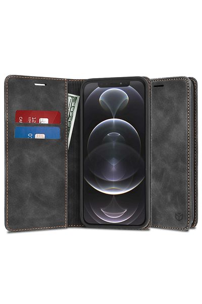 SKYDDAR INNOVATION Case for iPhone 12 Pro, Soft Wallet, Eco Premium Leather Card Type, Black, sticker set
