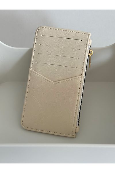 Boutiquehaki Κρέμα πορτοφολιού Clou Wrinkle Look με φερμουάρ για κάρτα