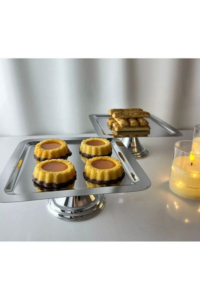 SEVA ÇELİK 2 Pcs Steel Square Model Footed Cake Cookie Stand Cake Presentation