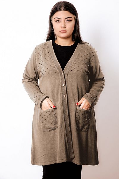 Laden Women's Pink Knitwear Plus Size 4 Season Long Beaded Cardigan