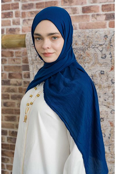 Fatma Atasoy Σάλι από βαμβακερό Voile Navy Blue