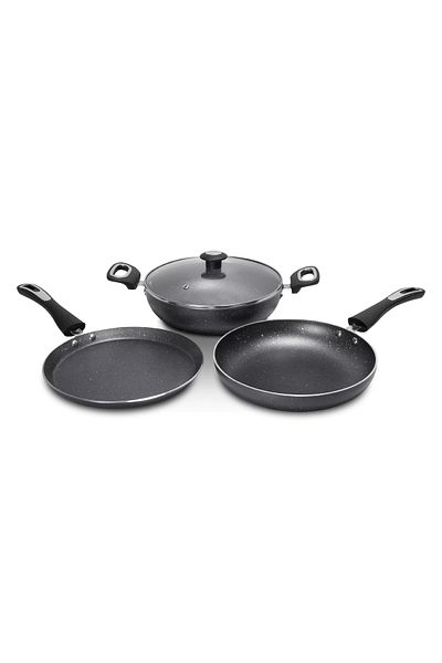 İMPEX Impex Migo 4Piece Nonstick Granite Cookware Set–24cm-Kadai, Tawa,FryPan&GlassLid-5Layer Coating,FKTG