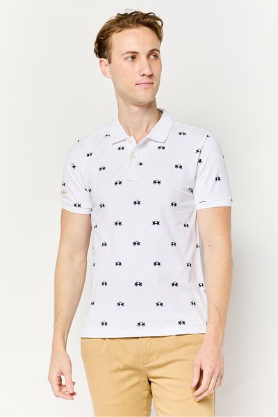 La Martina Men Regular Fit Allover Print Short Sleeve Polo, Multicolor